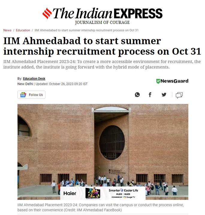 Iim Ahmedabad To Start Summer Internship Recruitment Process On Oct 31